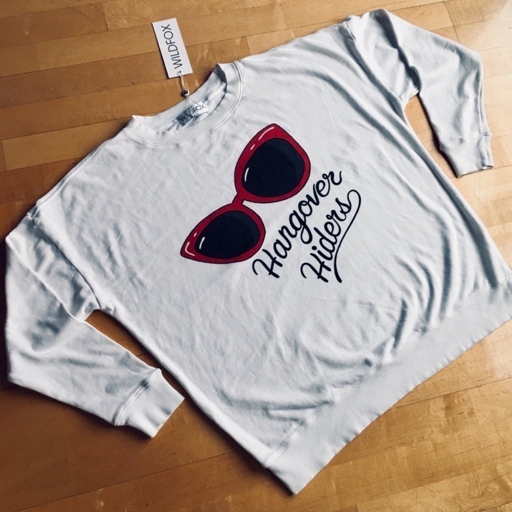 Wildfox “Hangover Hiders” Sunglasses Sweatshirt, Vanilla, Black, Red, Size XS - Picture 17 of 17